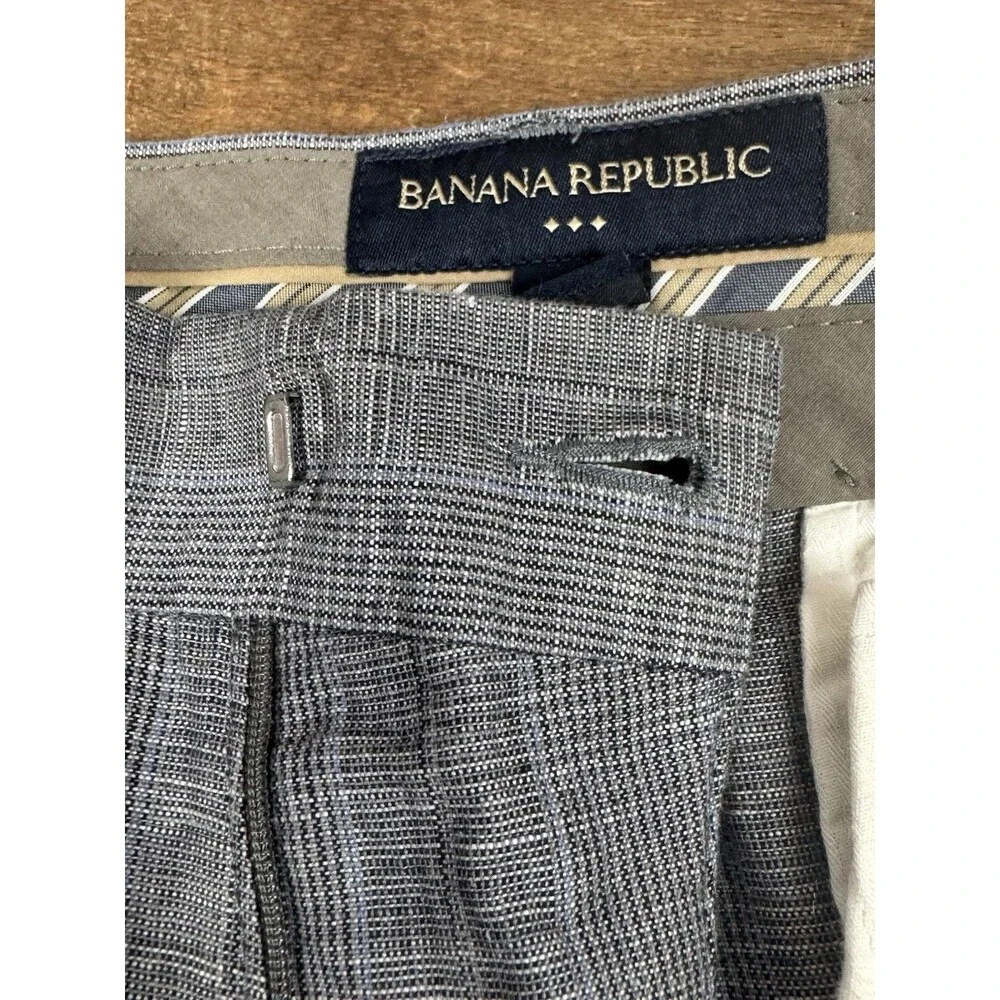 Banana Republic Men's Linen Blend Pants Check Pattern 29